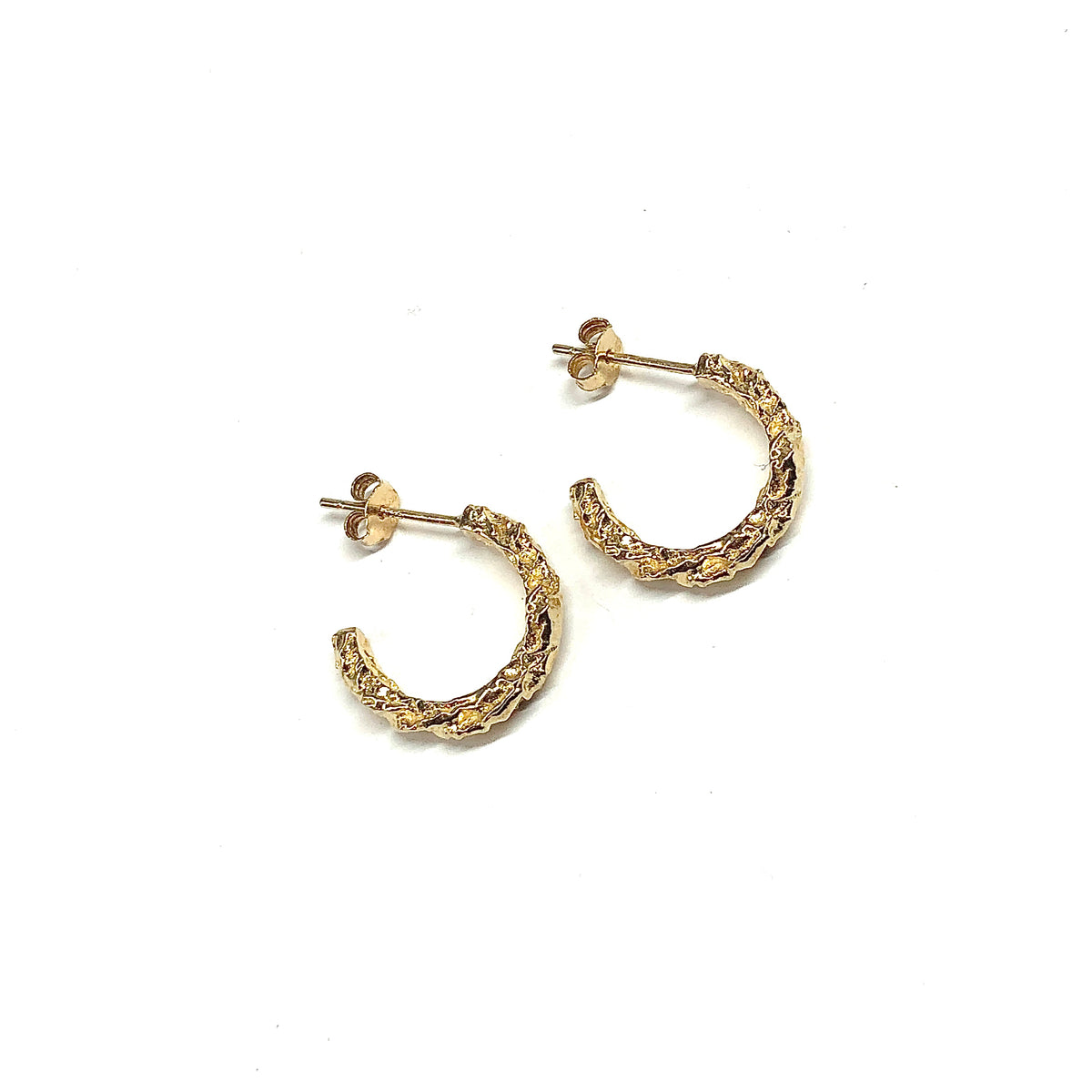 Gold Nugget Sterling Silver Hoop Earrings