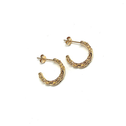 Gold Nugget Sterling Silver Hoop Earrings