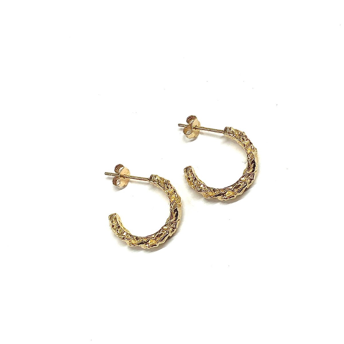 Gold Nugget Sterling Silver Hoop Earrings