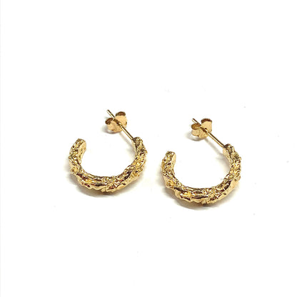 Gold Hoop Earrings Vintage Nugget 925 Sterling Silver Hoop Earrings