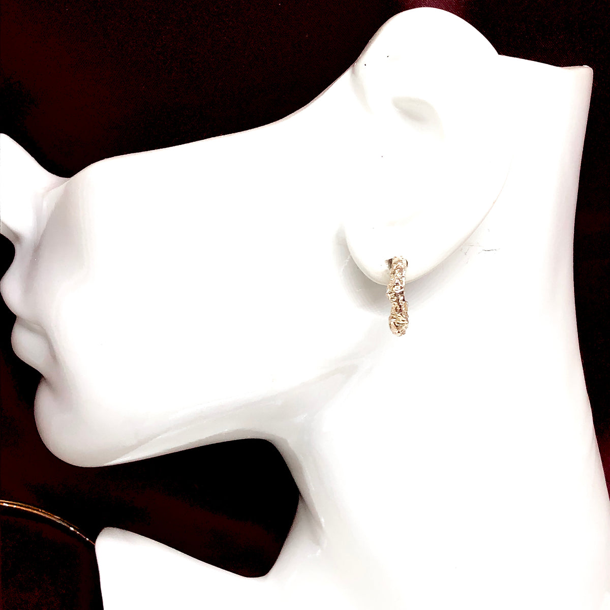 Gold Hoop Earrings Nugget Design 925 Sterling Silver Hoop Earrings