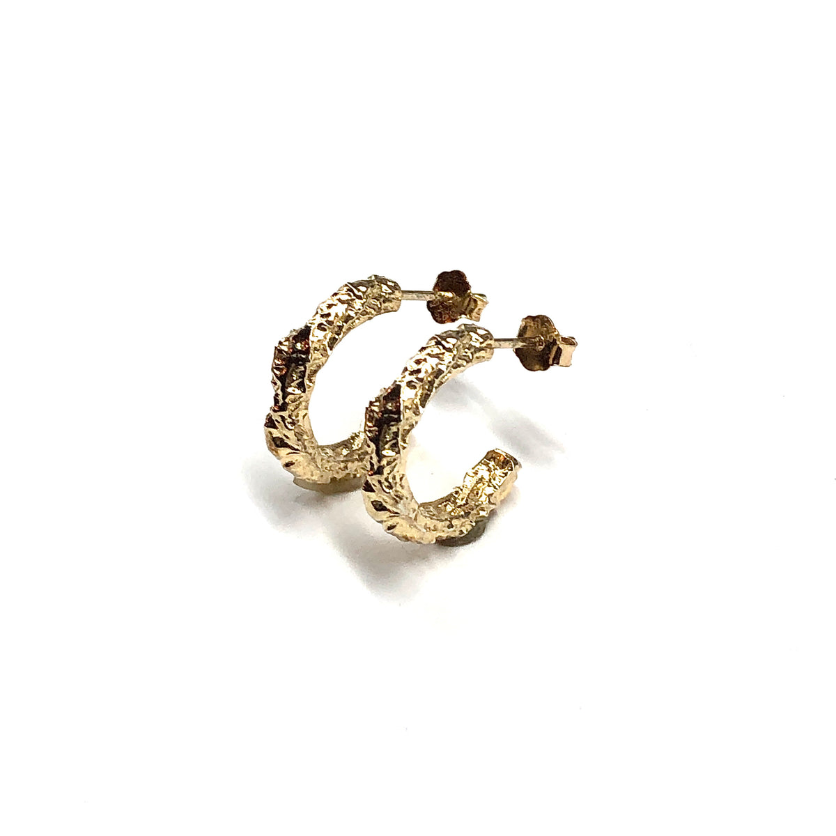 Gold Nugget Sterling Silver Hoop Earrings