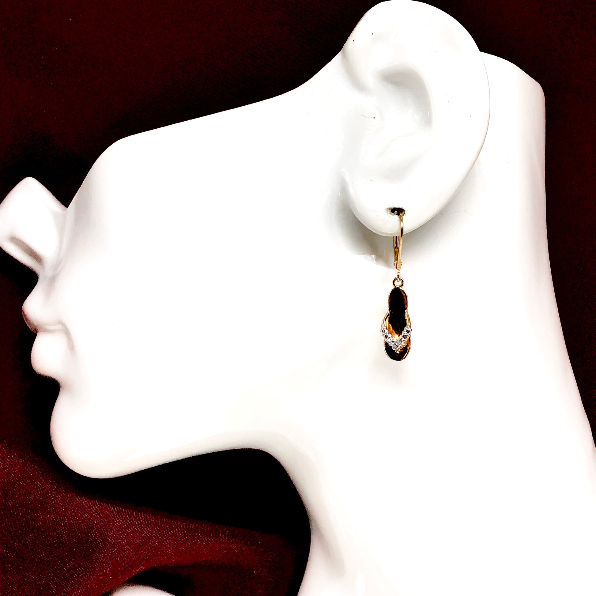 Flip-flop Charm Earrings Cute Gold Plated Sterling Silver Kitten Heel Style Cz Thong Sandal Dangle Earrings