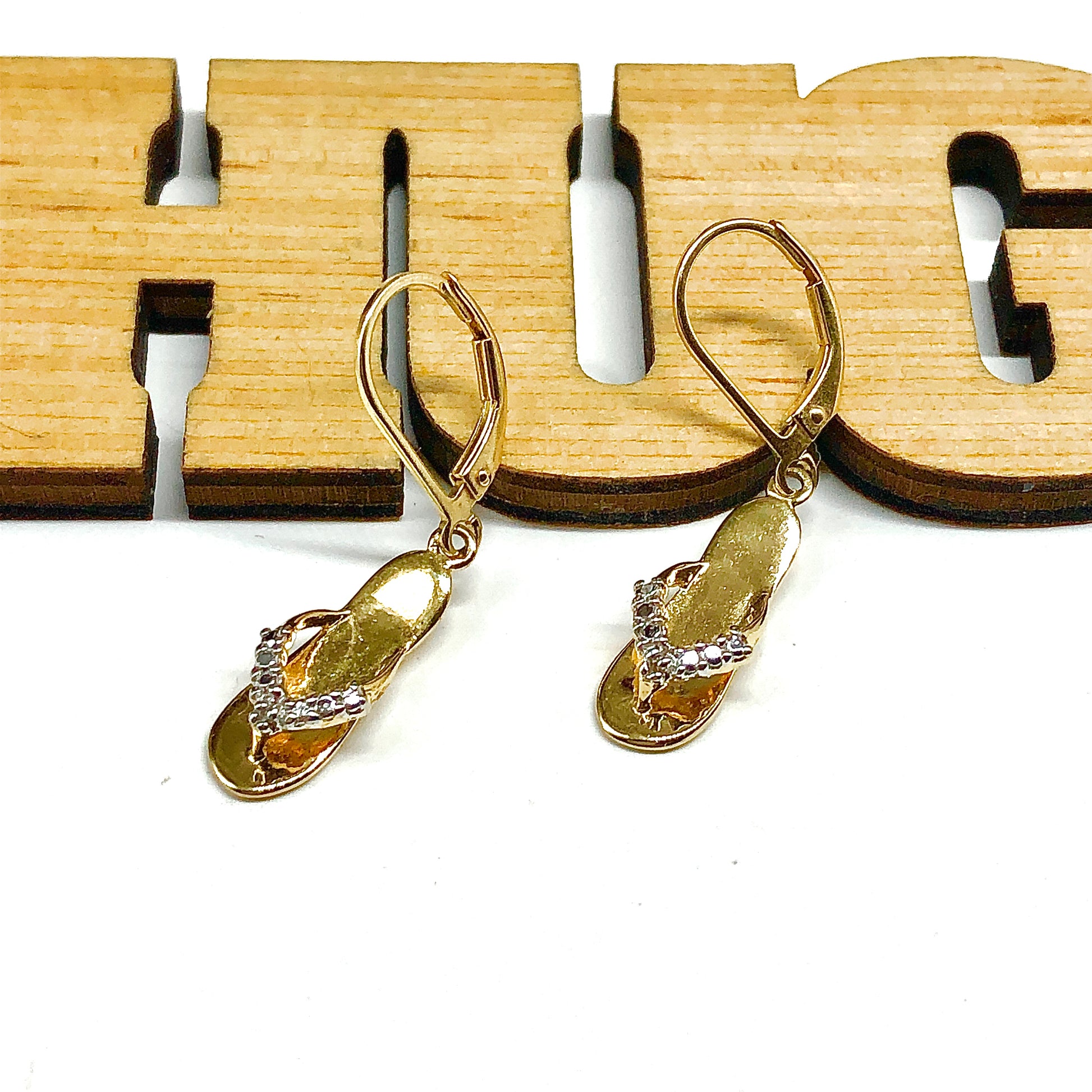 Flip-flop Charm Earrings Cute Gold Plated Sterling Silver Kitten Heel Style Sandal Dangle Earrings
