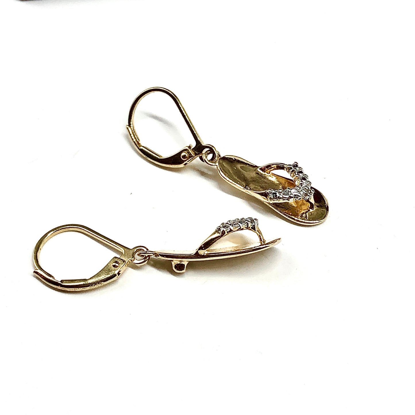 Flip-flop Charm Earrings Cute Gold Plated Sterling Silver Kitten Heel Style Cz Thong Sandal Dangle Earrings