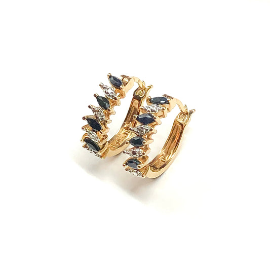 Gold Hoop Earrings | Gold Plated Sterling Silver, Elegant Sapphire Diamond Hoop Earrings, Estate 925 Silver Jewelry