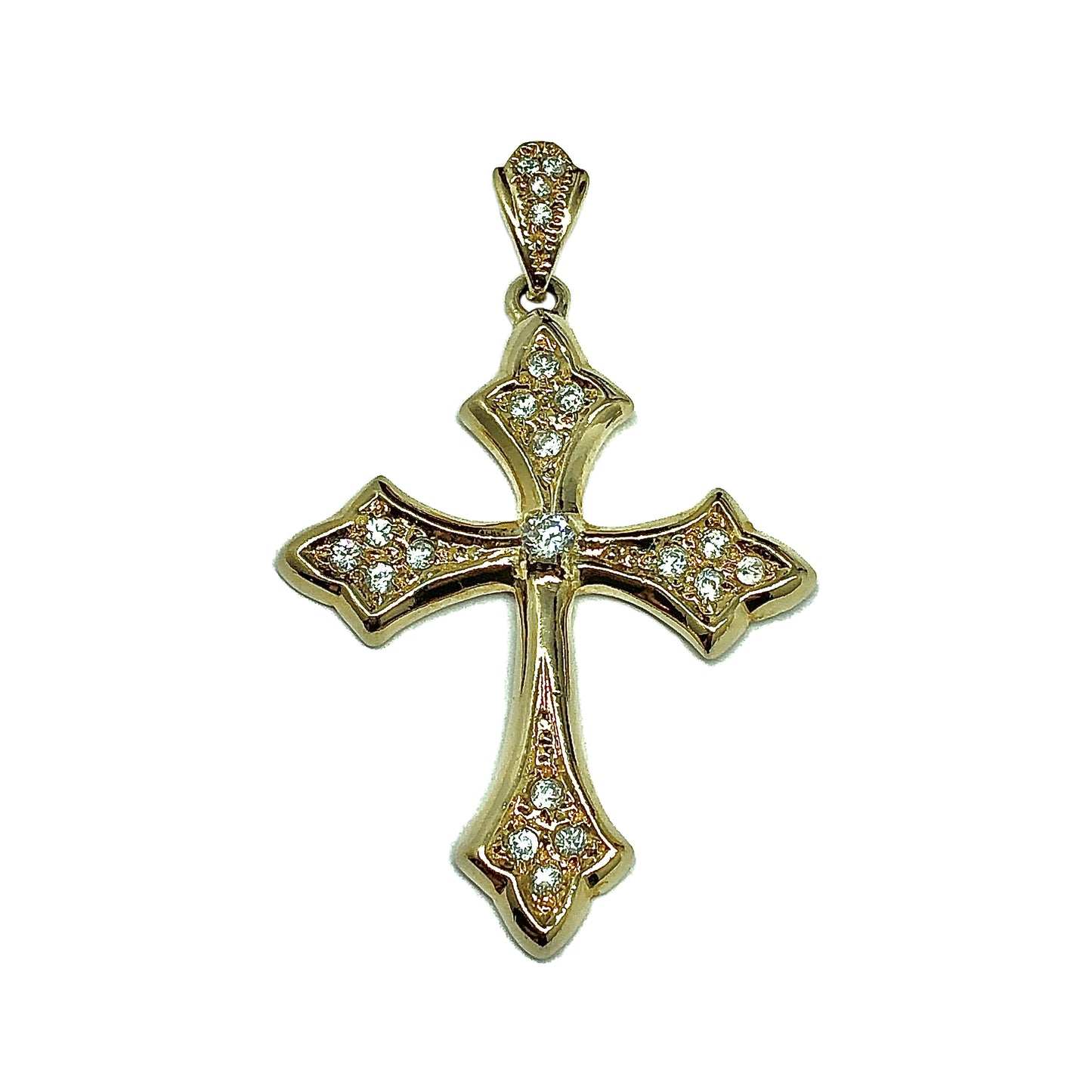 Lowest Prices Jewelry Thrift Shop | Shimmery Gold Sterling Silver Cz 2in Cross pendant | Blingschlingers