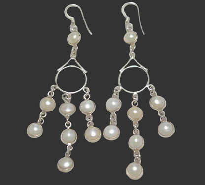 Sterling Silver White Pearl Chandelier Earrings