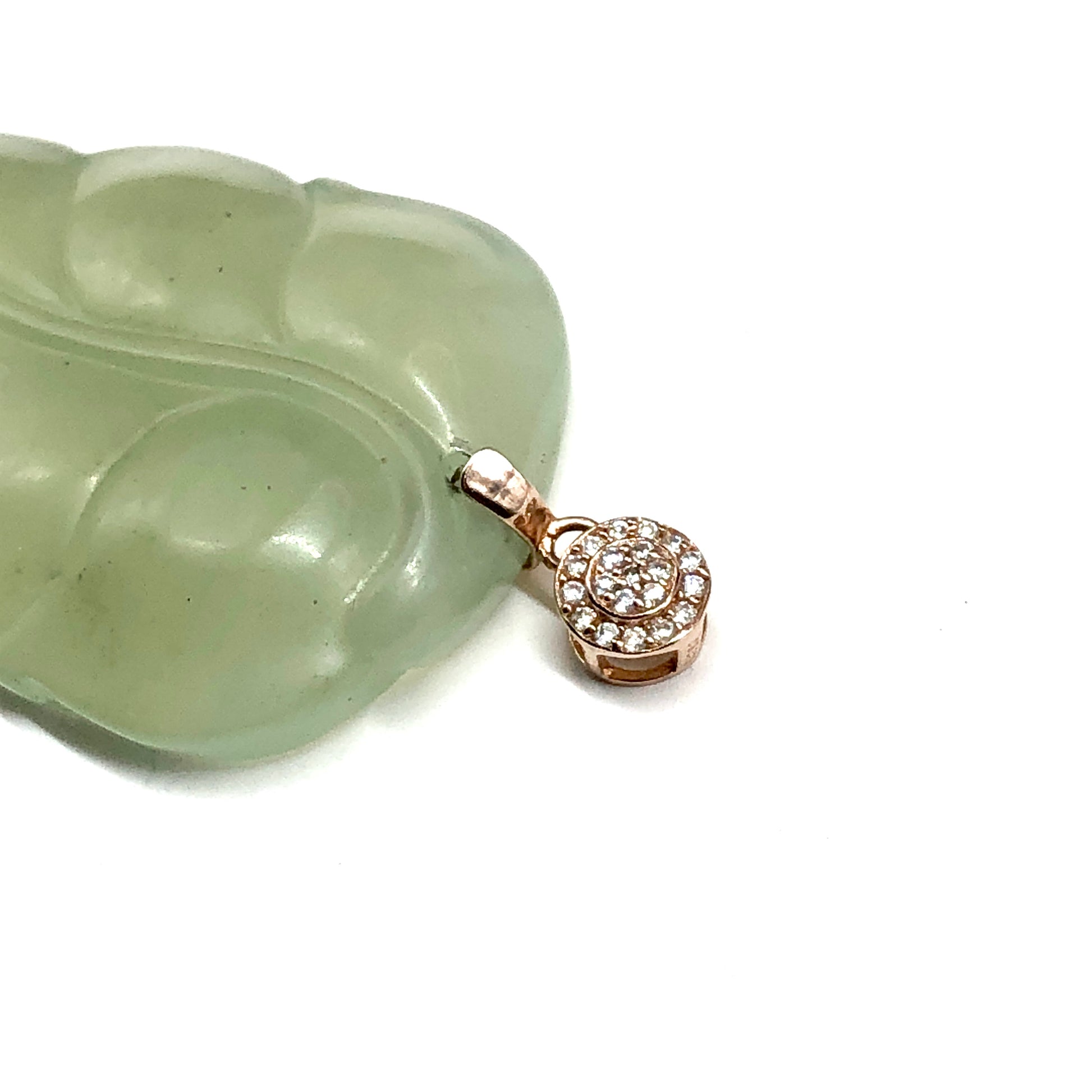 Frosty Green Jade Sterling Silver carved Leaf Pendant