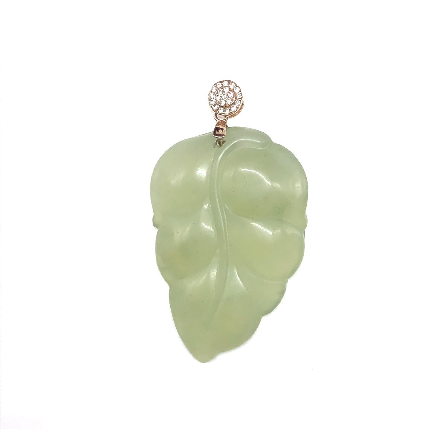 Frosty Sage Green Jade Gold Sterling Silver Leaf Pendant