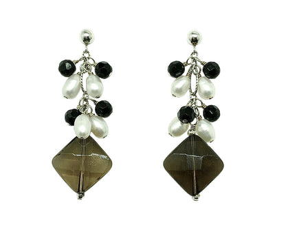 Sterling Silver Smoky Quartz Pearl Gemstone Drop Earrings | Blingschlingers Jewelry