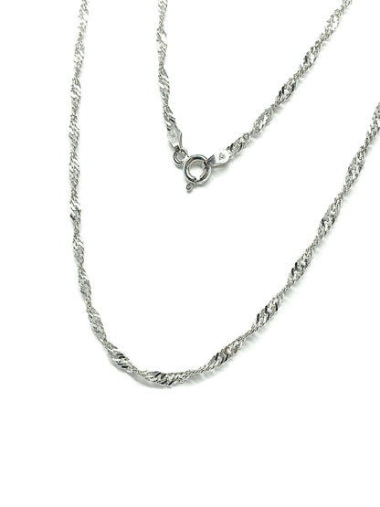 Sterling Silver Fancy Spiraling Herringbone Glitter Rope Chain Necklace - Blingschlingers