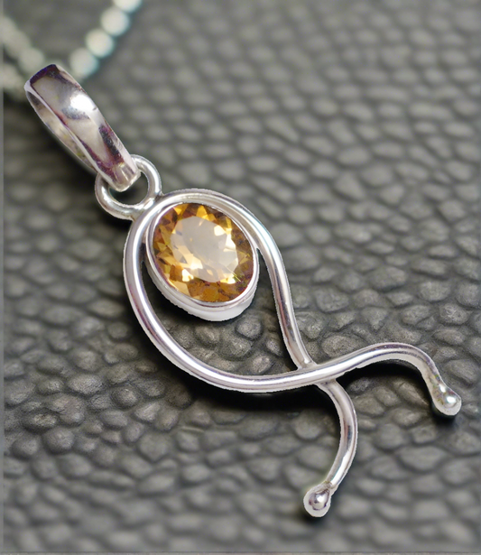 Sterling Silver Pendant, Mens Womens Golden Citrine Gemstone One-of-a-Kind Sterling Silver Pendant - Pre-owned Jewelry