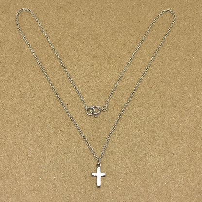 Womens to Kids Choker Necklace Sterling Silver 13.75" Small Cross Charm Necklace | Religious Jewelry