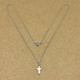 Upcycled New Jewelry - Sterling Silver 13.75" Dainty Station Cross Charm Necklace Womens to Kids