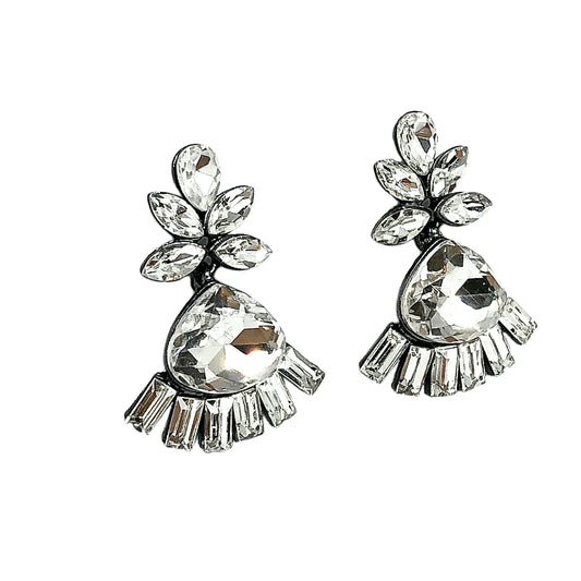Blingschlingers - Fancy Mirrored White Crystal Glamourizing Dangle Earrings
