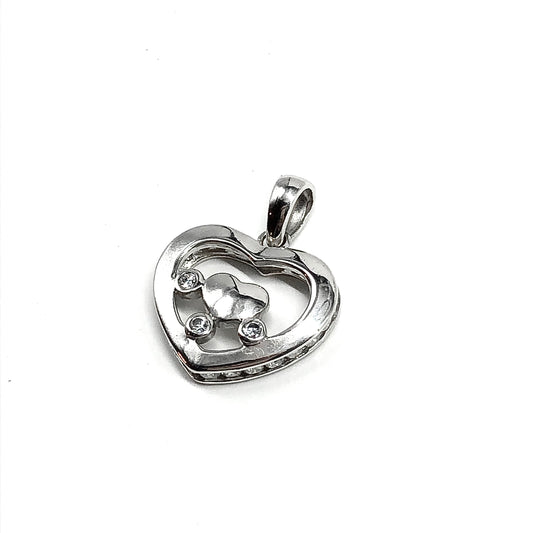 Heart Pendant, Women's White Cubic Zirconia Stone Heart Design Sterling Silver Pendant