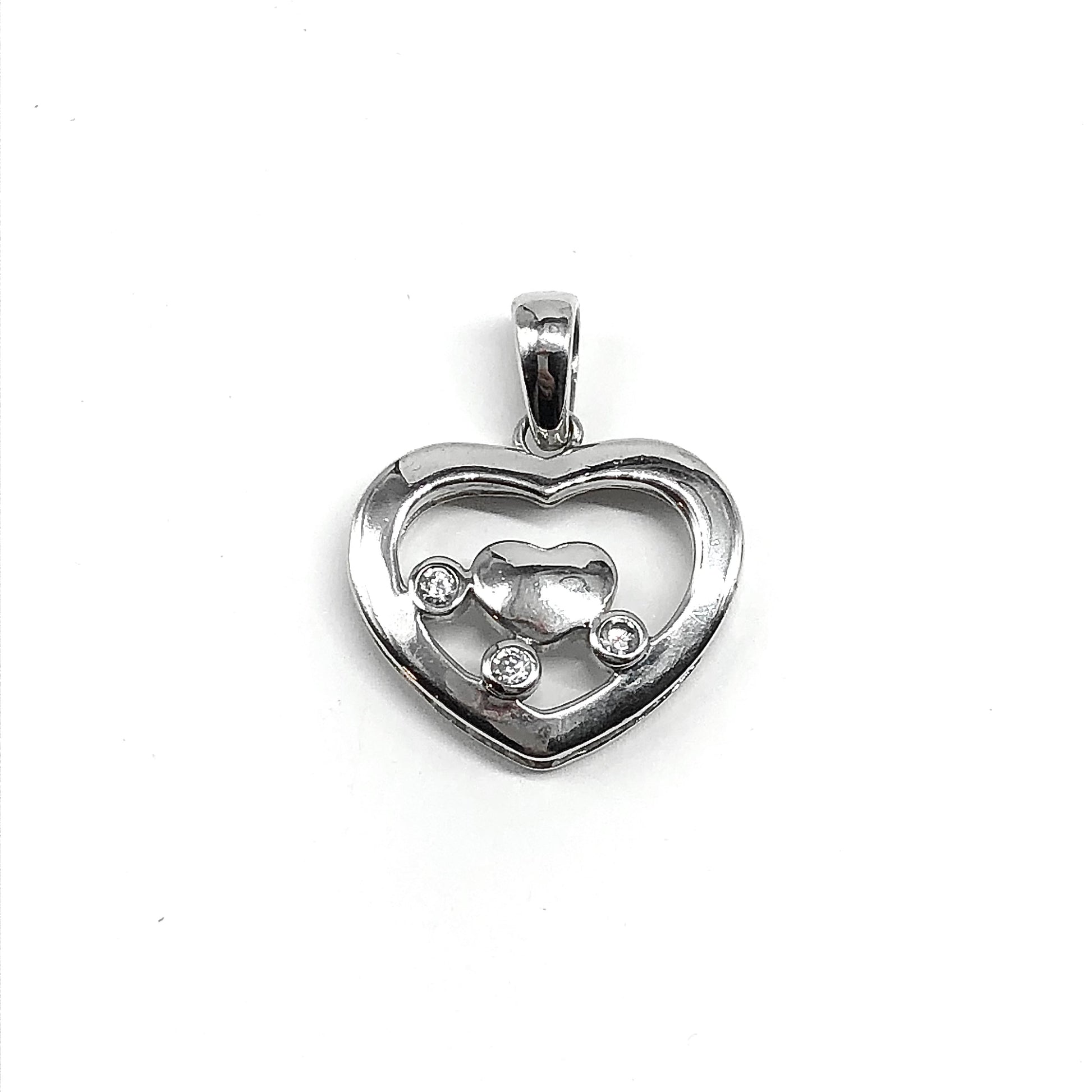 Heart Pendant, Women's White Cubic Zirconia Stone Heart Design Sterling Silver Pendant