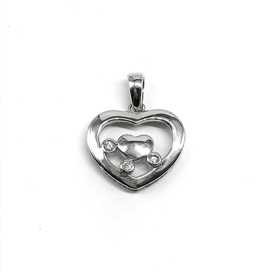 Heart Pendant, Present Past Future Cubic Zirconia Stone 925 Sterling Silver Pendant