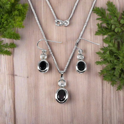 Blingschlingers Jewelry - Sterling Silver Red Garnet Gemstone Dangle Earrings + Pendant Necklace set