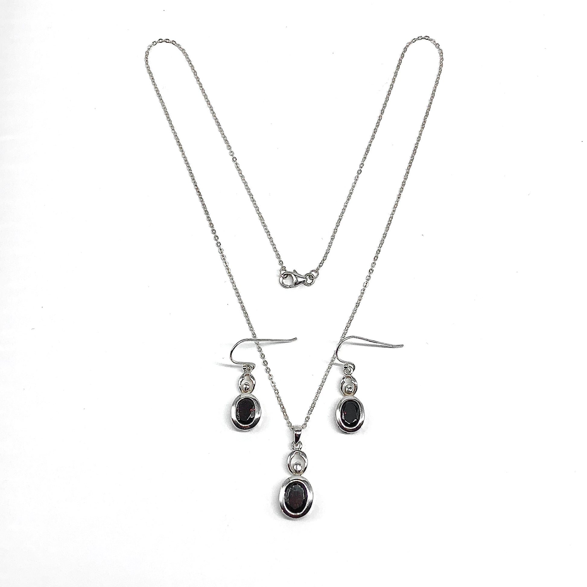 Jewelry, Dangle Earrings + Pendant Necklace Garnet Gemstone in Sterling Silver Matching set