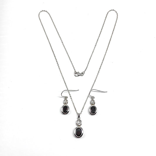 Jewelry, Dangle Earrings + Pendant Necklace Garnet Gemstone in Sterling Silver Matching set