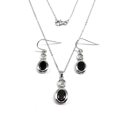Dangle Earrings + Pendant Necklace Garnet Gemstone in Sterling Silver Matching set