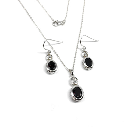 Jewelry, Dangle Earrings + Pendant Necklace Garnet Gemstone in Sterling Silver Matching set