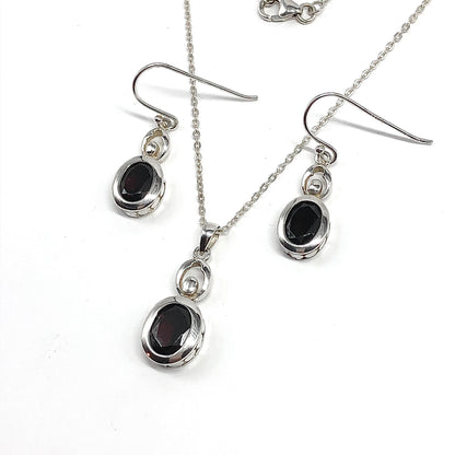 Blingschlingers -  Jewelry, Dangle Earrings + Pendant Necklace Garnet Gemstone in Sterling Silver Matching set
