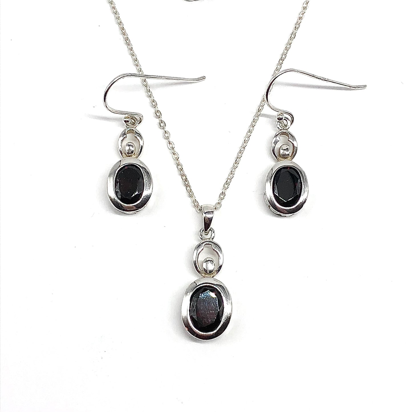 Jewelry, Dangle Earrings + Pendant Necklace Garnet Gemstone in Sterling Silver Matching set