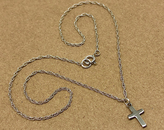 Choker Necklace Sterling Silver 13.75" Small Cross Charm Necklace | Religious Jewelry