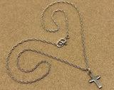 Upcycled New Jewelry - Sterling Silver 13.75" Dainty Station Cross Charm Necklace Womens to Kids
