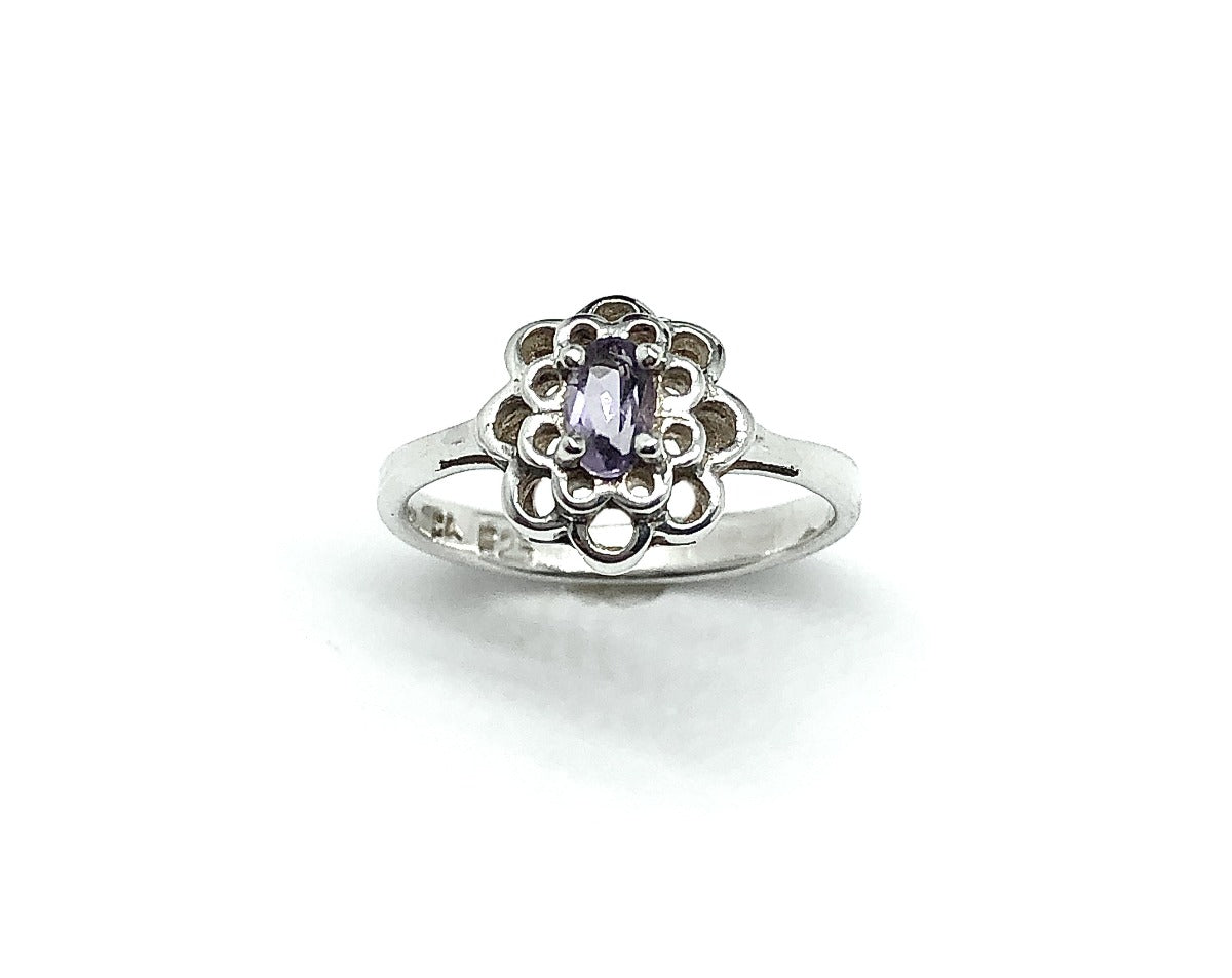 Ring Womens Sterling Silver Petite Filigree Style Purple Amethyst Gemstone