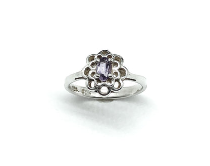 Ring Womens Sterling Silver Petite Filigree Style Purple Amethyst Gemstone