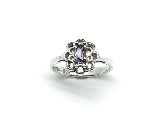 sz5 Petite Filigree Flower Design Amethyst Stone Sterling Silver Ring