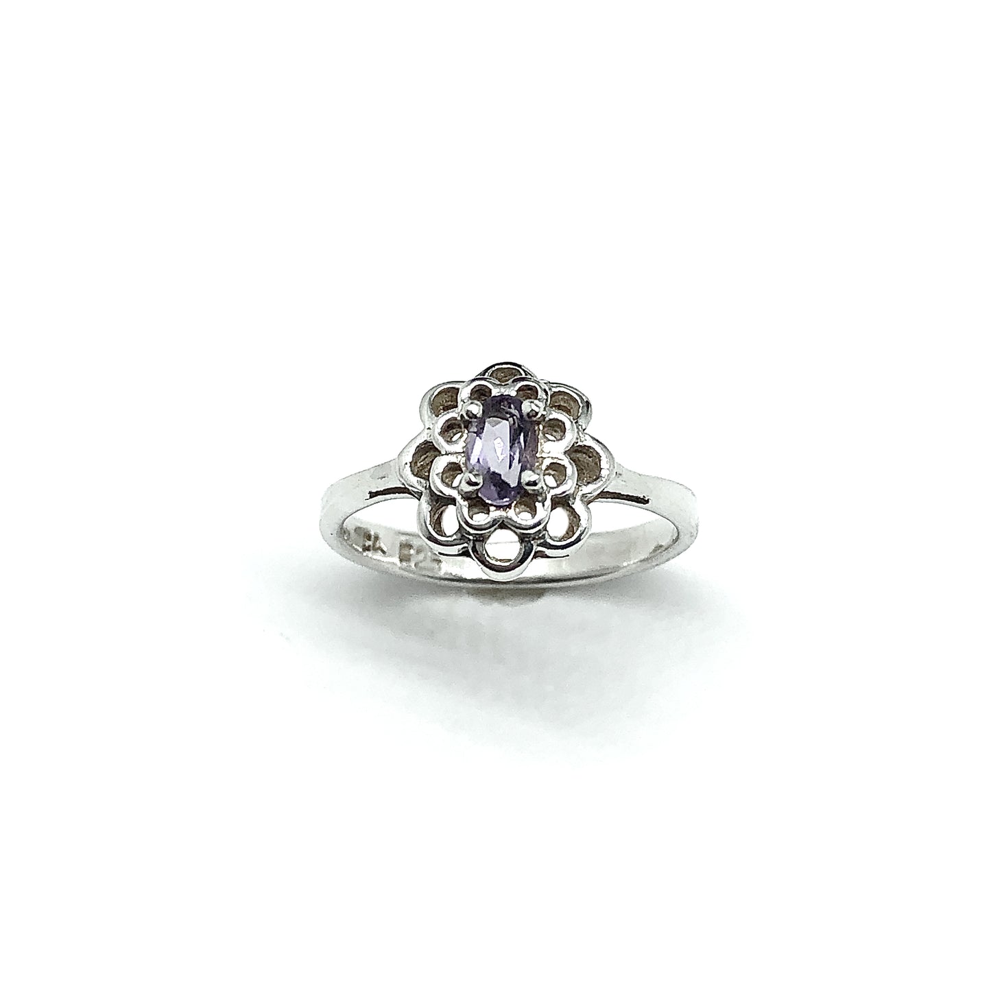Vintage Jewelry | Womens Sterling Silver Petite Filigree Flower Purple Amethyst Gemstone Ring