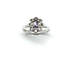 Silver Rings | Womens Petite Sterling Filigree Flower Design Amethyst Stone Ring 5 | Discount Estate Jewelry website online at Blingschlingers.com