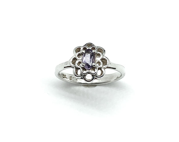 Silver Rings | Womens Petite Sterling Filigree Flower Design Amethyst Stone Ring 5 | Discount Estate Jewelry website online at Blingschlingers.com