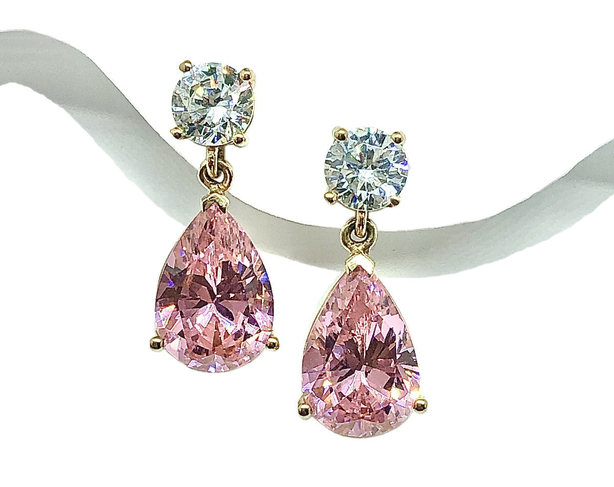 Fancy Earrings 14k Gold Vintage Pink Diamond Alternative Dangle Earrings