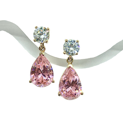 Fine Jewelry | Womens 14k Gold Sparkly Pink Diamond Alternative Drop Earrings