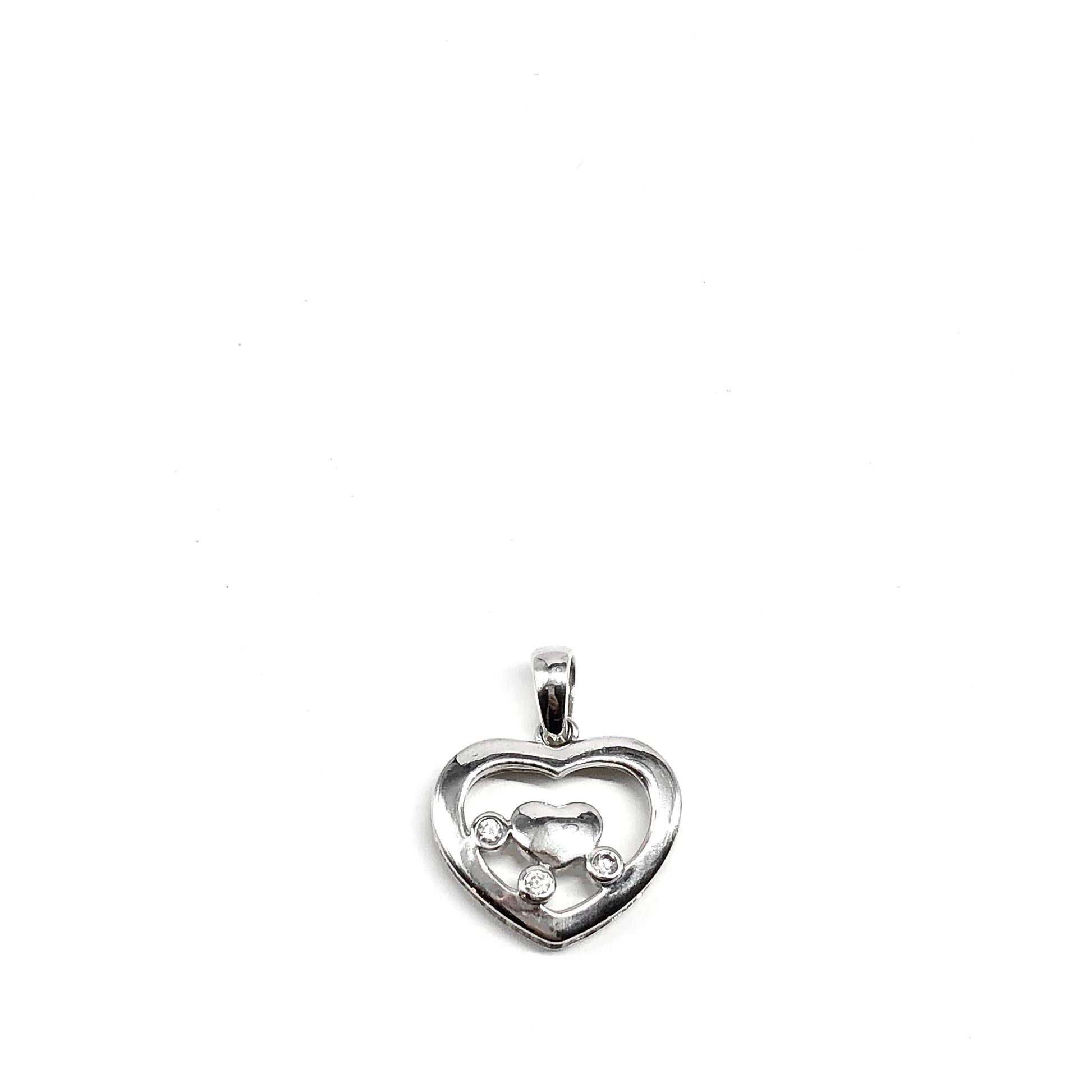 Heart Pendant, Women's White Cubic Zirconia Stone Heart Design Sterling Silver Pendant