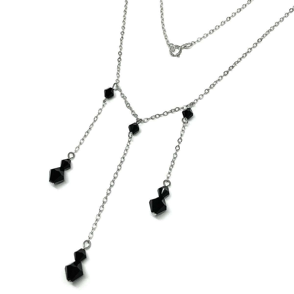 Stylish Minimalist Black Beaded Tassel Layering Y Necklace 16in