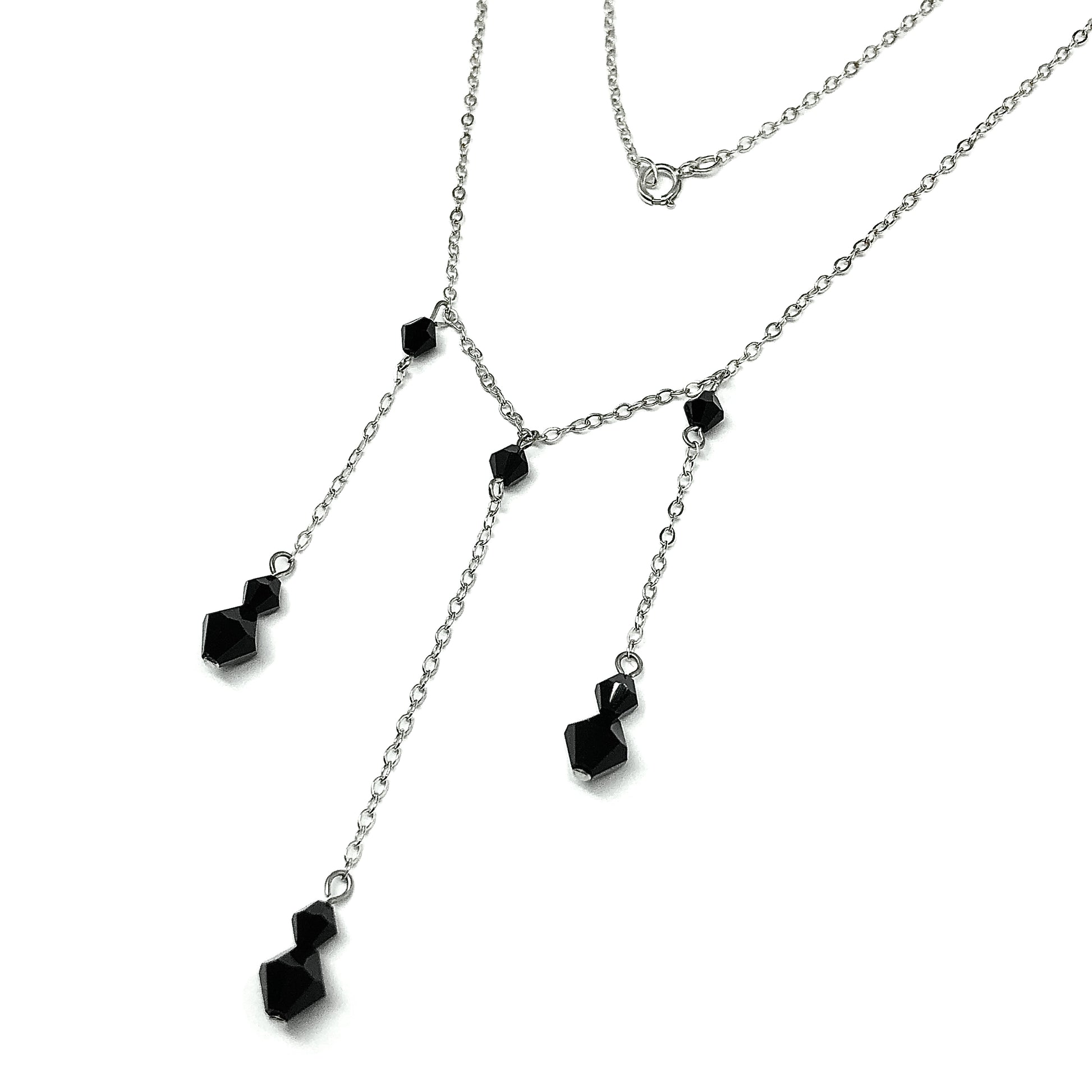 Stylish 16in Sterling Silver Black Bead Station Y Chain Necklace | Womens Chains, Necklaces, Beaded Necklace