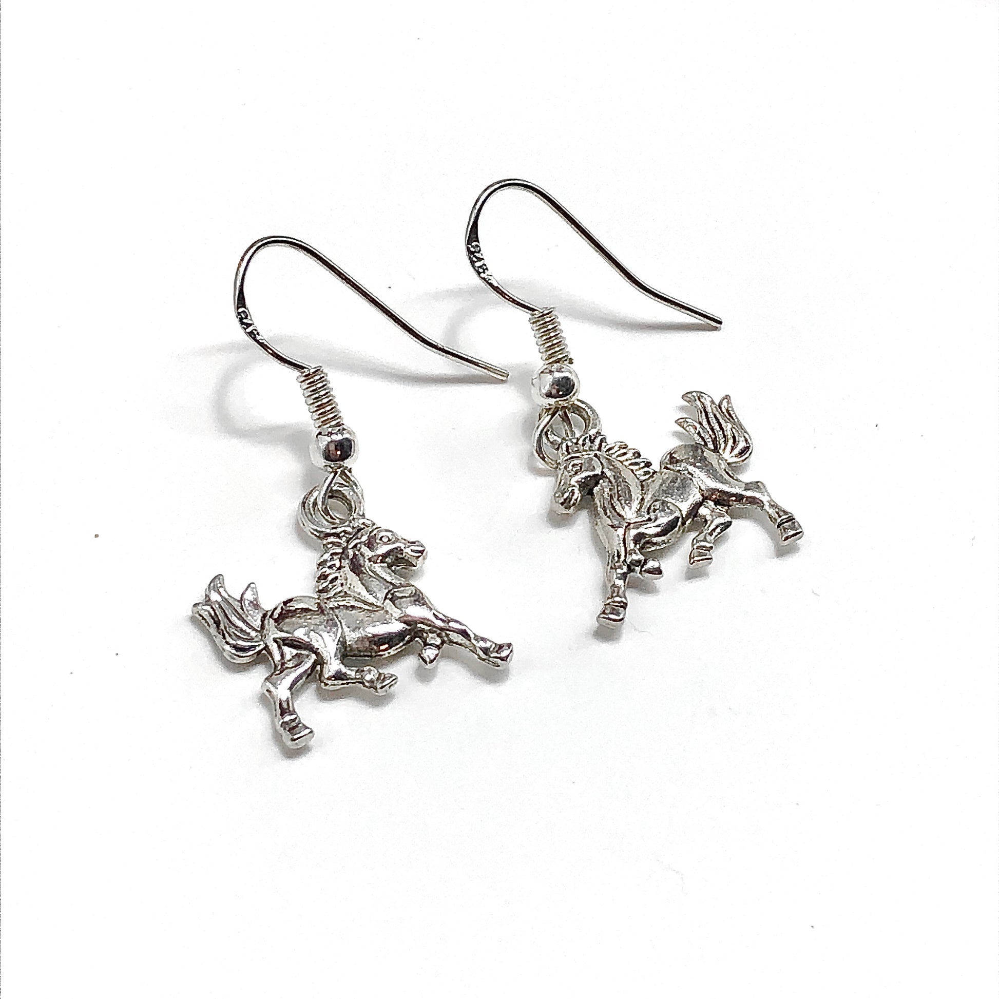 Ladies Cute Horse Design Sterling Silver Dangle Earrings