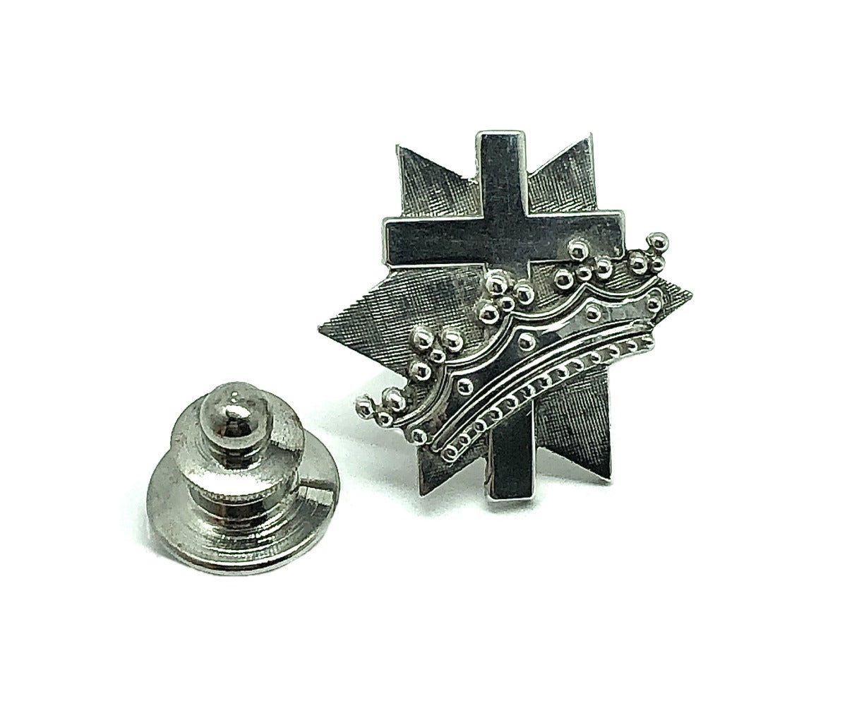 Vintage Sterling Silver Crown Israel Cross Symbol Brooch, Lapel Pin, Tie-tack | Blingschlingers