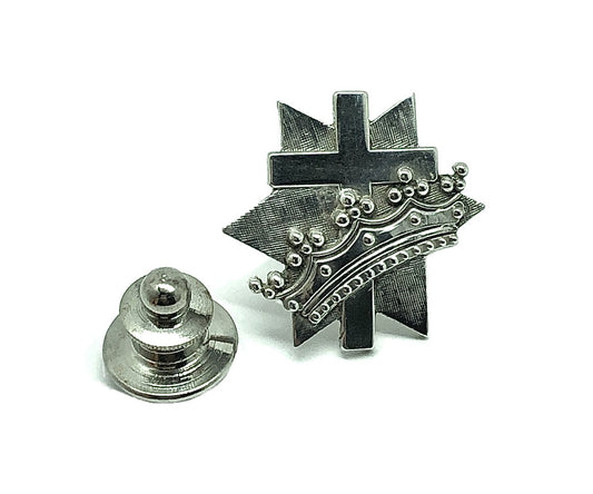 Vintage Jewelry | Sterling Silver Israel Crown & Cross Symbol Brooch / Lapel Pin | Mens Religious Tie-tack | Blingschlingers
