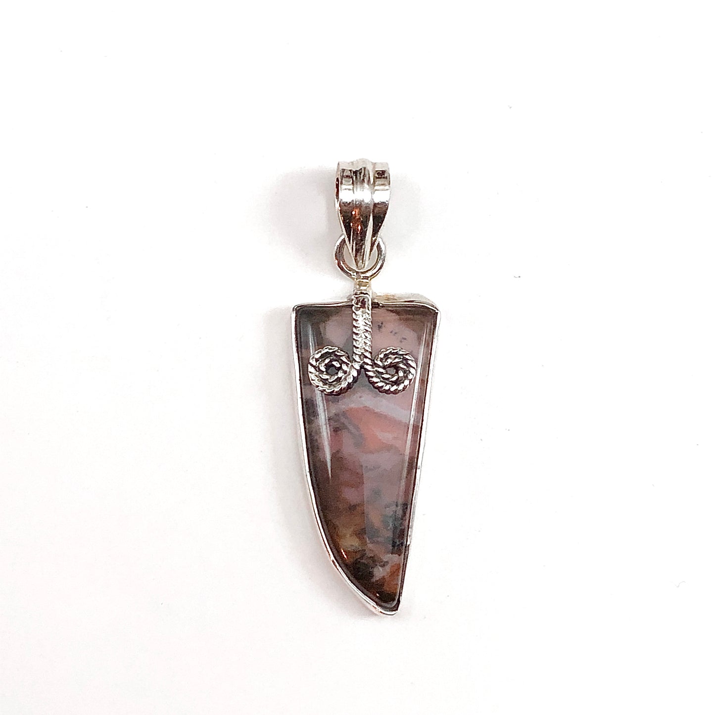 Sterling Silver Pendant, Unique Edgy style Marbled Mauve Jasper 925 Silver Stone Pendant