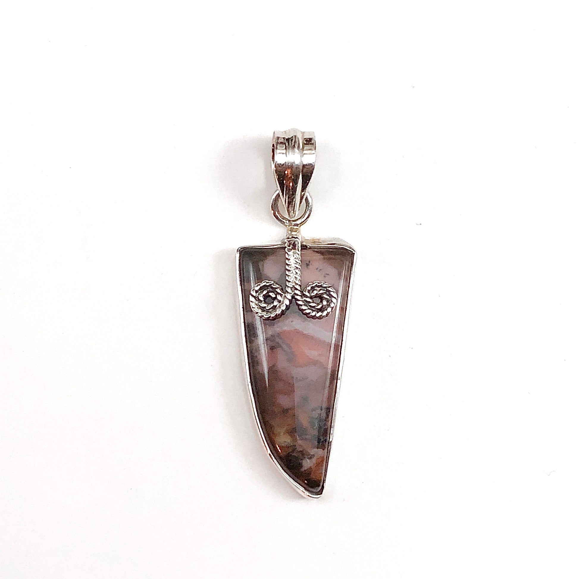 Sterling Silver Pendant, Unique Edgy style Marbled Mauve Jasper 925 Silver Stone Pendant