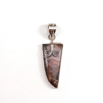 Sterling Silver Pendant, Unique Edgy style Marbled Mauve Jasper 925 Silver Stone Pendant