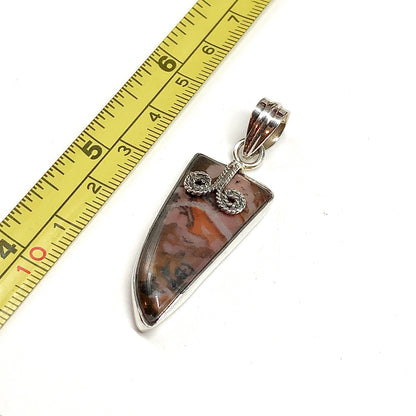 Sterling Silver Stone Pendant, Edgy Boho-style Marbled Mauve Jasper 925 Silver Stone Pendant
